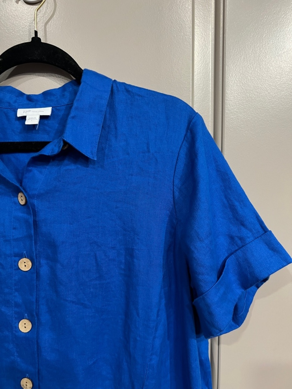 J. Jill Love Linen Bright Royal Blue Linen Collared Lagenlook Tunic Dress - Picture 5 of 10